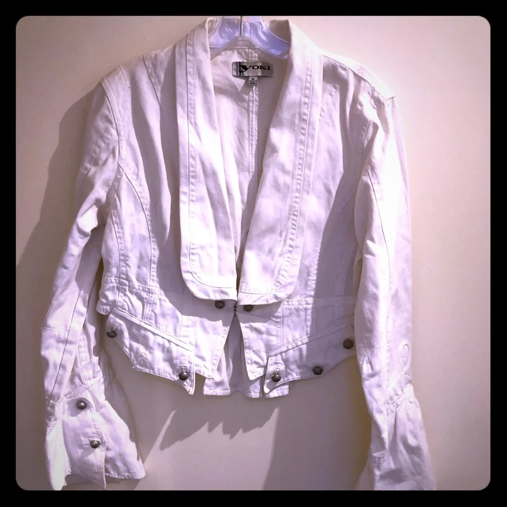 Yoki-  Juniors XL: Vintage Fitted White Denim Jacket - Picture 1 of 11